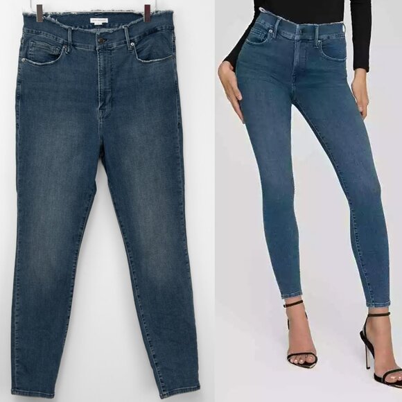 Good American Jeans Good Legs High Waist Fray Waistband Skinny Blue 610 Size 16 - Picture 1 of 8